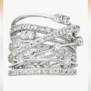 Rhodium Plated Cubic Zirconia Wide Band Cocktail Ring